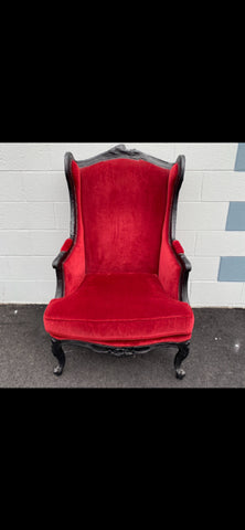 GP red velvet smoke wingback chair by Maarten Baas