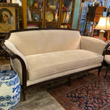 Bernhardt mahogany framed roll arm couch with ivory chenille upholstery