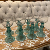 Set of 9 blue stemmed Rhine Wine glasses