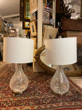 pair of clear crackle glass lamps with shades