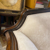 Bernhardt mahogany framed roll arm couch with ivory chenille upholstery
