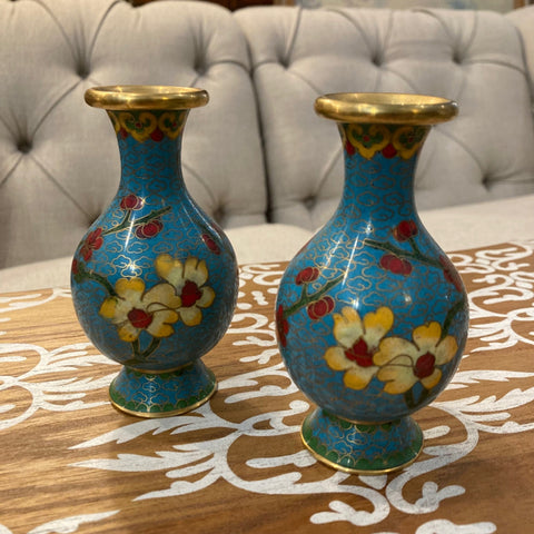Pair of Petite Blue Cloisonne Vases
