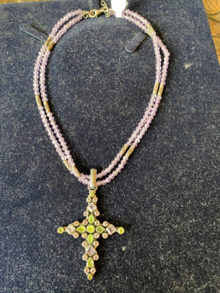 sterling amythest and peridot cross