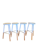 set of 4 white and light wood bar stools