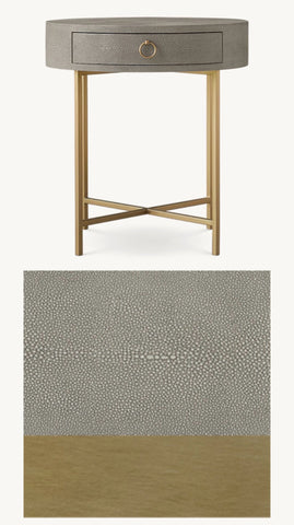 Pair of Restoration Hardware shagreen end tables with brass finish