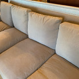 gorgeous gray leather and flannel 4 cushion couch by Paul Robert