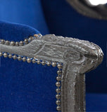 GP blue velvet smoke wing back chair by Maarten Baas