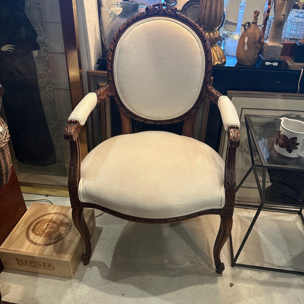 French open arm chair with white upholstery