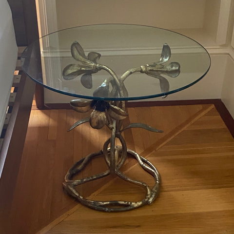 Gilt Lily Pedestal Side Table with Glass Top