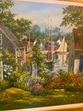 oil painting of houses and harbor on Marthas Vineyard by Gary Shepard