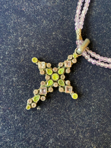 sterling amythest and peridot cross