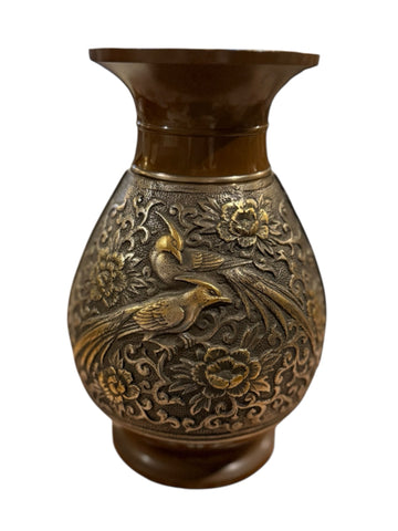 Japanese mid century bronze vase with flowers