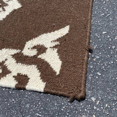 Brown and White Medallion Pattern Wool Doormat 2' x 4'