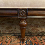 Bernhardt mahogany framed roll arm couch with ivory chenille upholstery