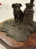 Bronze Dog and Mailbox sculpture on wood base signed Lowell Davis