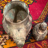 Chinese broze foo dog lidded urn with ram handles