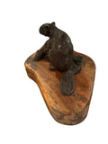 Bronze beaver sculpture on wood base signed Lowell Davis