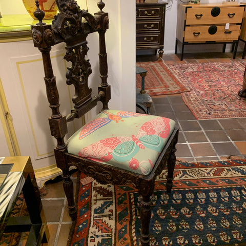 Pair of Ornate Carved chairs with Dragonfly Paper