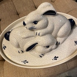 Dedham pottery double rabbit toureen