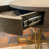 Pair of Restoration Hardware shagreen end tables with brass finish