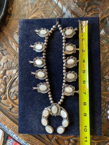 sterling silver and mother of pearl squash blossom necklace