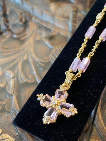 18k gold necklace diamonds and tourmaline cross