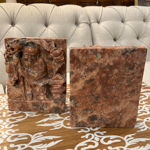 Carved marble chinese bookends