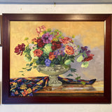 Floral still life painting signed wood framed