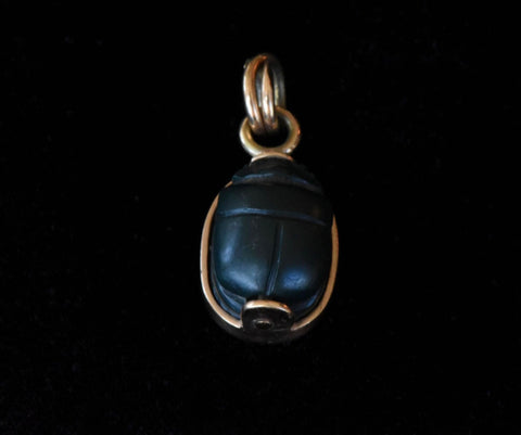 14k black scarab Egyptian revival scarab pendant