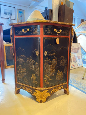 Louis XV style encoignure black and red chinoiserie corner cabinet