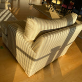 Two tone striped beige upholstered club chair