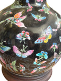 pair of Chinese Porcelain Butterfly Lamps With Black Shades