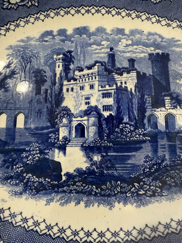 Blue and white transferware platter