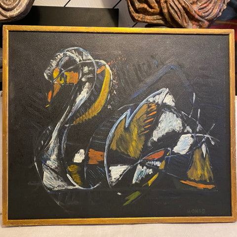 Mid Century swan painting