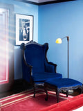 GP blue velvet smoke wing back chair by Maarten Baas