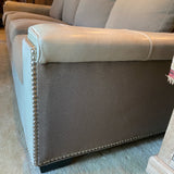 gorgeous gray leather and flannel 4 cushion couch by Paul Robert