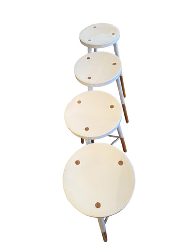 set of 4 white and light wood bar stools