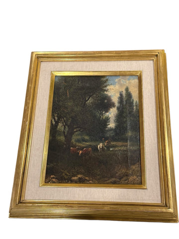 Oil painting with cows signed F. Earl