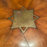 Beautiful Regency style round wood pedestal table with brass detail