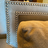 gorgeous gray leather and flannel 4 cushion couch by Paul Robert