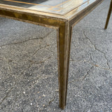 Neoclassic style  distressed mirrored coffee table with brass inlay