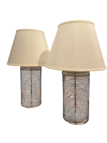 Pair Ralph Lauren glass lamps with adjustable harps and white shades