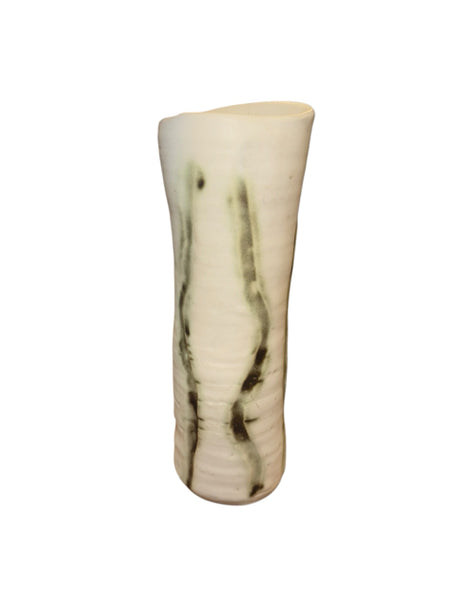 Ceramic White Vase with Green lines