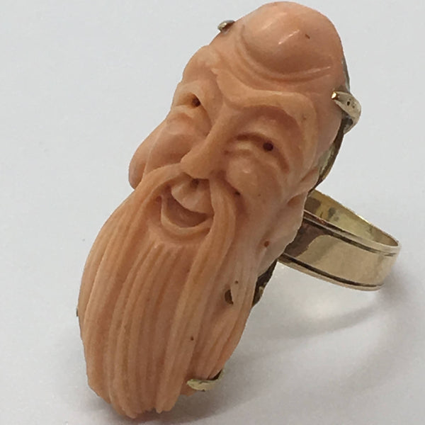 18k Coral Carved Guru Ring (as is)