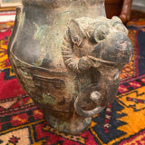 Chinese broze foo dog lidded urn with ram handles