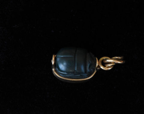 14k black scarab Egyptian revival scarab pendant