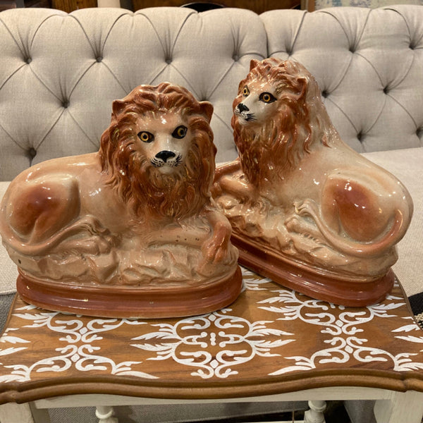 Pair of Staffordshire Lions