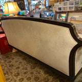 Bernhardt mahogany framed roll arm couch with ivory chenille upholstery