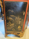 Louis XV style encoignure black and red chinoiserie corner cabinet