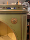 green and yellow corner cabinet